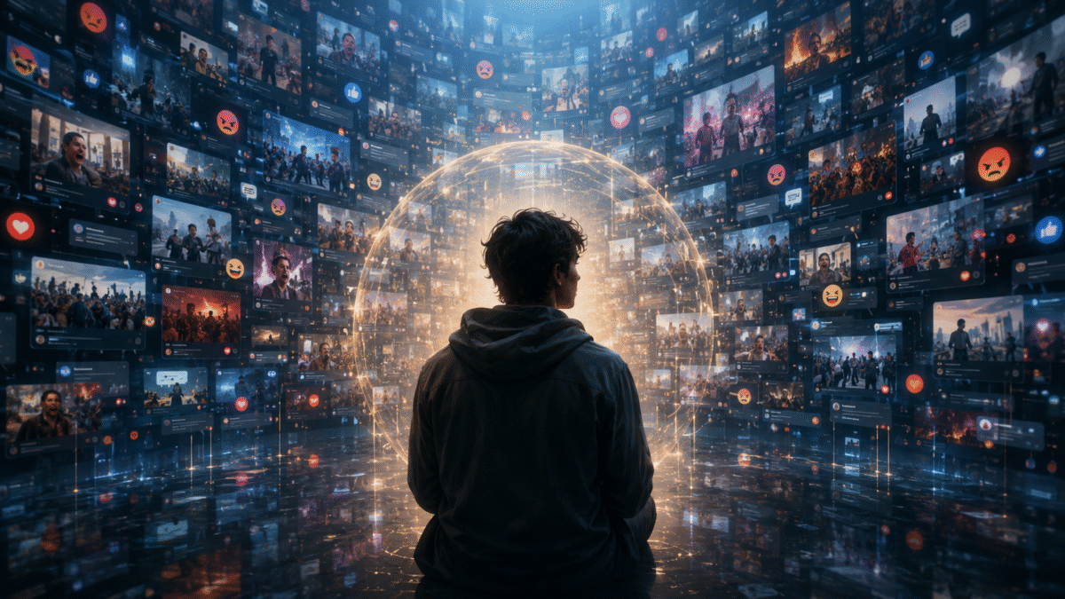 Silhouette of a person surrounded by glowing digital data particles, representing AI-assisted writing